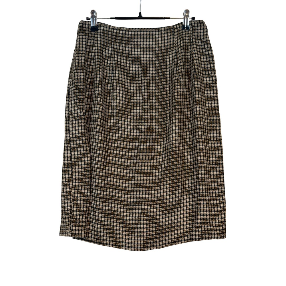 Chaus Vintage Womens 10 Houndstooth Pencil Skirt Tan Black 90's Dark Academia